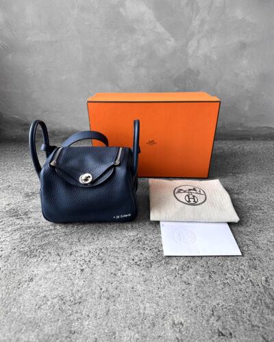 Hermes Blue Mini Lindy in Clemence Leather and Palladium Hardware