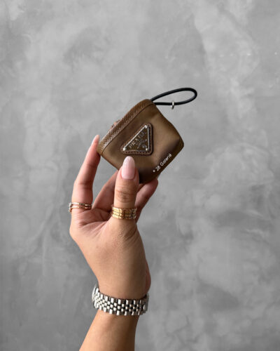 Prada Cork Beige Re-Nylon Mini Pouch Bag Charm