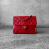 CHANEL Vintage Red Lambskin 20cm Mini Square Flap Bag in 24k Gold hardware