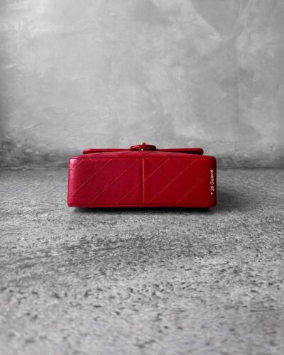 CHANEL Vintage Red Lambskin 20cm Mini Square Flap Bag in 24k Gold hardware