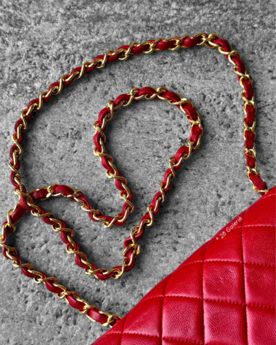 CHANEL Vintage Red Lambskin 20cm Mini Square Flap Bag in 24k Gold hardware