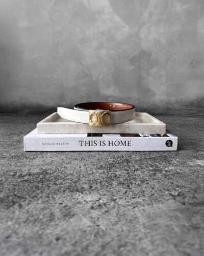 Celine Tan/rice Triomphe belt Reversible Gold Hardware S80