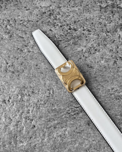 Celine Tan/rice Triomphe belt Reversible Gold Hardware S80