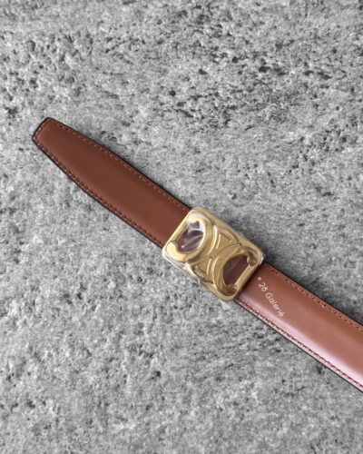 Celine Tan/rice Triomphe belt Reversible Gold Hardware S80