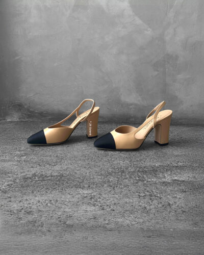Chanel Beige/Black 3.5” heel Slingback size 36