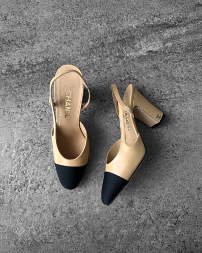Chanel Beige/Black 3.5” heel Slingback size 36