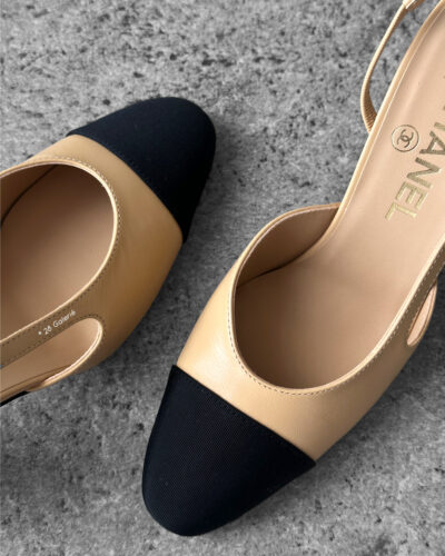 Chanel Beige/Black 3.5” heel Slingback size 36