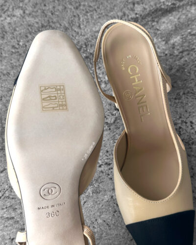 Chanel Beige/Black 3.5” heel Slingback size 36
