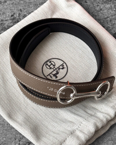 Hermes Heritage belt buckle & Reversible leather strap 24 mm palladium plated size 80