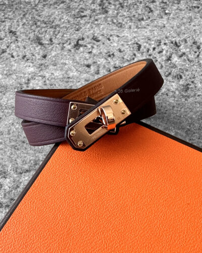 Hermes Rouge Mini Kelly Double Tour Bracelet in Calfskin Leather and Gold Hardware