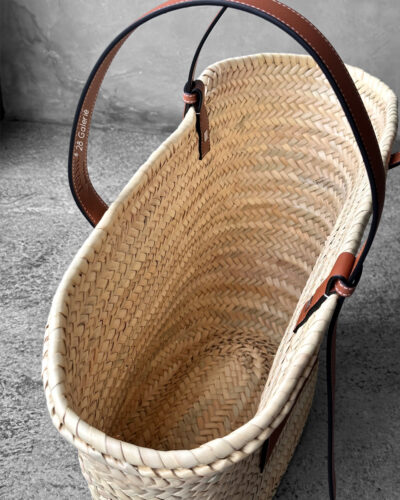 Loewe Natural/Tan Large Basket bag in palm leaf and calfskin