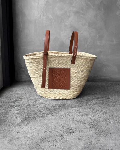 Loewe Natural/Tan Large Basket bag in palm leaf and calfskin