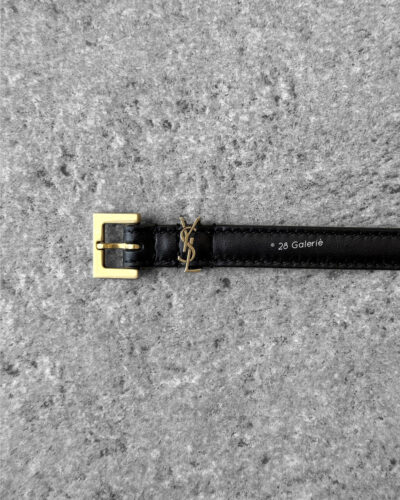 Authentic Saint Laurent Black Cassandre Belt in Calfskin Leather and Gold Hardware