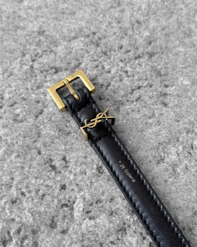 Authentic Saint Laurent Black Cassandre Belt in Calfskin Leather and Gold Hardware