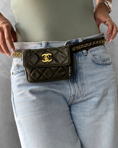 Chanel Green Quilted Flap Belt Bag Lambskin in GHW