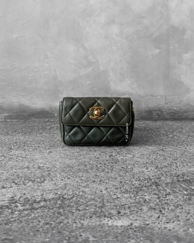 Chanel Green Quilted Flap Belt Bag Lambskin in GHW