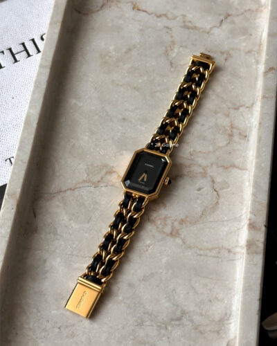 Chanel Premiere M Vintage Gold Plated and Black Leather Watch