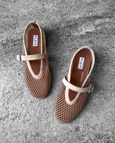 Alaïa Nude Suede Ballet Flats, crafted from soft suede with a timeless, elegant silhouette for versatile everyday wear.