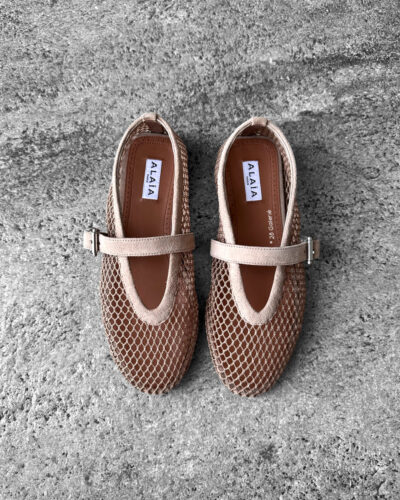 Alaïa Nude Suede Ballet Flats, crafted from soft suede with a timeless, elegant silhouette for versatile everyday wear.