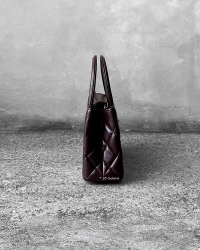 Chanel Dark Brown Mini Kelly Shopping Tote in shiny calfskin leather with gold hardware. A chic, structured design that blends elegance with everyday style.