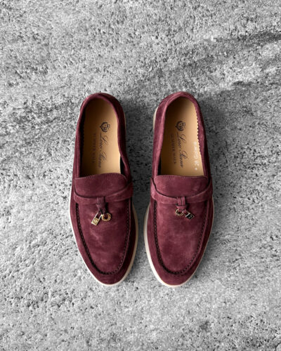 Loro Piana Oxblood Summer Charms Walk Loafers, crafted in supple suede with signature charm detail and refined everyday elegance.