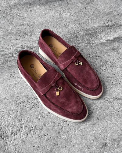Loro Piana Oxblood Summer Charms Walk Loafers, crafted in supple suede with signature charm detail and refined everyday elegance.