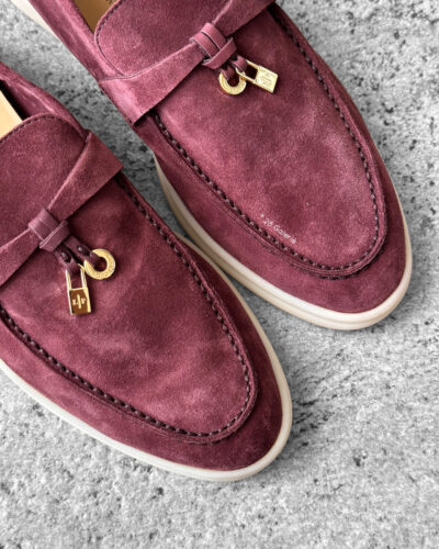 Loro Piana Oxblood Summer Charms Walk Loafers, crafted in supple suede with signature charm detail and refined everyday elegance.
