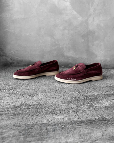 Loro Piana Oxblood Summer Charms Walk Loafers, crafted in supple suede with signature charm detail and refined everyday elegance.