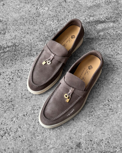 Loro Piana Rain Drops Summer Charms Walk Loafers in supple suede with signature charm detail, blending luxury craftsmanship and casual elegance.