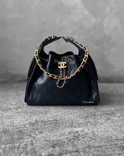 Small Black C25 Quilted Caviar and Aged Gold Tone Hardware