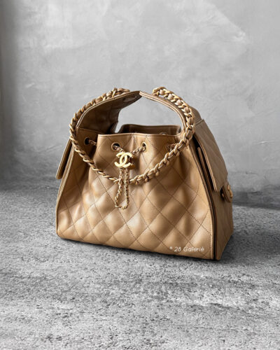 Small Dark Beige C25 Quilted Caviar and Aged Gold Tone Hardware