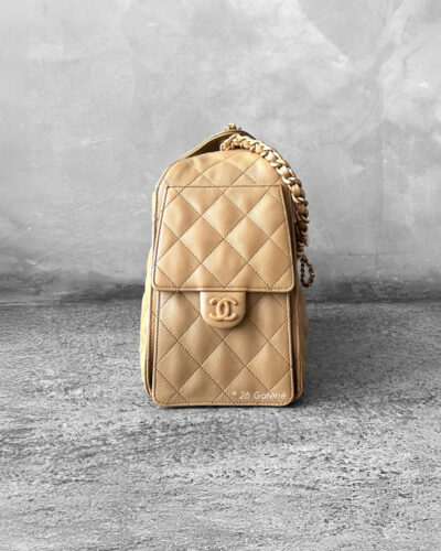 Small Dark Beige C25 Quilted Caviar and Aged Gold Tone Hardware