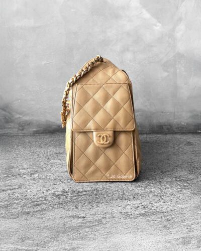 Small Dark Beige C25 Quilted Caviar and Aged Gold Tone Hardware