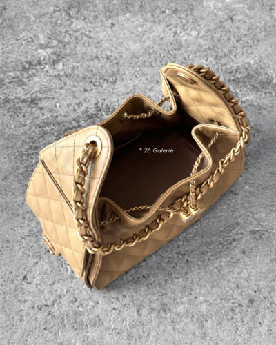 Small Dark Beige C25 Quilted Caviar and Aged Gold Tone Hardware