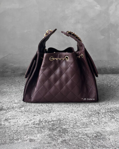 Small Dark Brown C25 Quilted Caviar and Aged Gold Tone Hardware