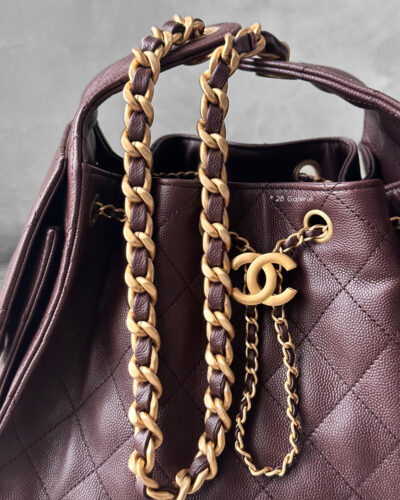 Small Dark Brown C25 Quilted Caviar and Aged Gold Tone Hardware