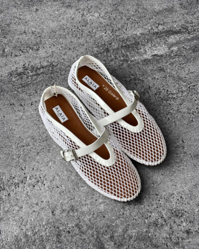 Alaïa White Mesh Ballet Flats, size 40 EU. A chic and breathable design combining elegance with everyday comfort.
