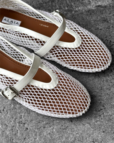 Alaïa White Mesh Ballet Flats, size 40 EU. A chic and breathable design combining elegance with everyday comfort.