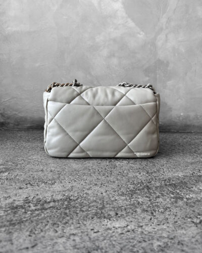 Chanel 19 Medium Light Grey Quilted Lambskin in Gold & Silver Hardware
