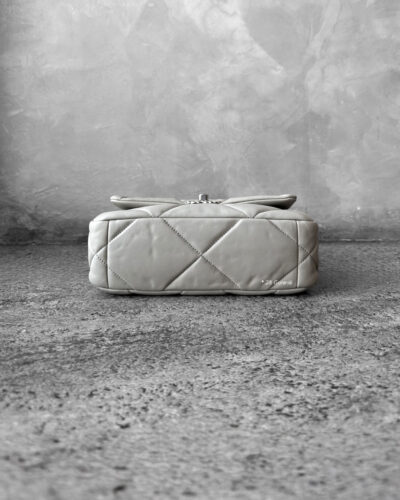 Chanel 19 Medium Light Grey Quilted Lambskin in Gold & Silver Hardware