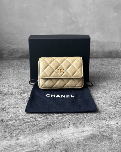 Chanel Light Green Enamel Coco Hearts Clutch with Chain Lambskin Leather and Gold Hardware