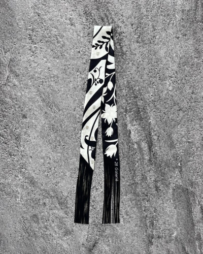 Hermes Bouquet Final Leather Fringe Twilly - Cream Black