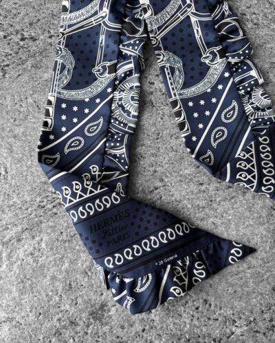 Hermes Eperon d'Or Bandana Twilly - Marine fonce Noir Blanc