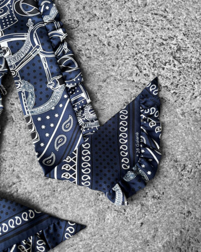 Hermes Eperon d'Or Bandana Twilly - Marine fonce Noir Blanc