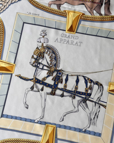 Hermes Grand Apparat Forever Scarf 90 - Creme Gold Multicolored