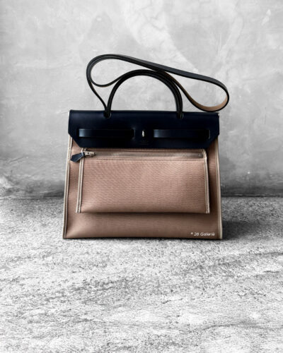 Hermes Herbag Mini Zip EtoupeBlue Indigo Toile Officier Palladium Hardware