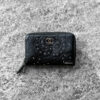 Black Studded Camellia Zippy Wallet Lambskin Leather and Silver Hardware