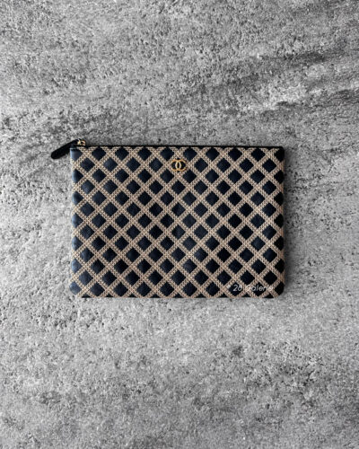 Chanel Black Beige O-Zippy Large Pouch Calfskin Double Stitch and Gold Hardware