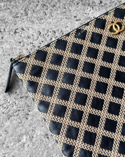 Chanel Black Beige O-Zippy Large Pouch Calfskin Double Stitch and Gold Hardware