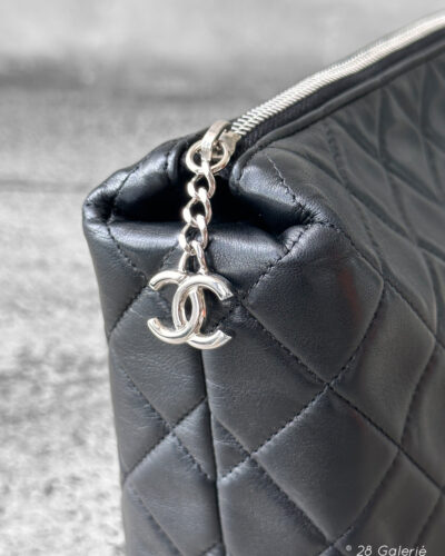 Chanel Black Vanity Case Pouch Lambskin and Silver Hardware